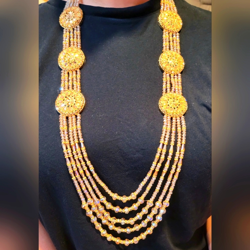 Beaded Layered Bronzetone Necklace